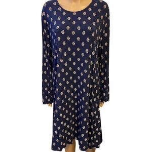 OLD NAVY Women’s Sz XL Navy Blue Floral Long Sleeve Swing Dress Stretch Relaxed